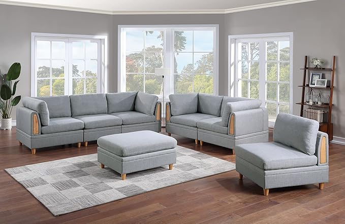 NewCosmos Living Room Furniture Armless Chair Light Grey Dorris Fabric 1pc Cushion Armless Chair Wooden Legs