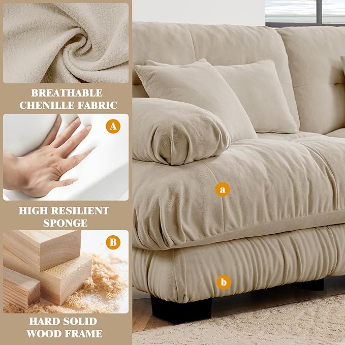 Oversized Modular Velvet Sectional Cloud Sofa Couch with Movable OttomanCorner Sofa with Comfortable Armrests Deep Seat Convertible L or U Shaped Couch (Light Coffee 4 Seat + 1 Ottoman)