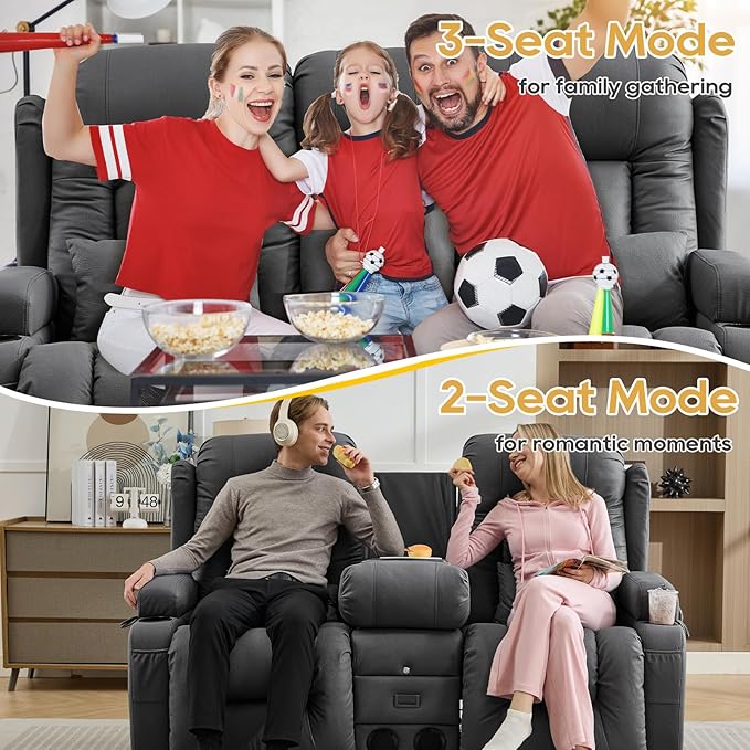 IPKIG Power Loveseat Recliner Sofa with Flip-Up Backrest Console Drawer AC Outlet LED Light Wall Hugger Recliners for Living Room RV Home Theater (Grey Loveseat)