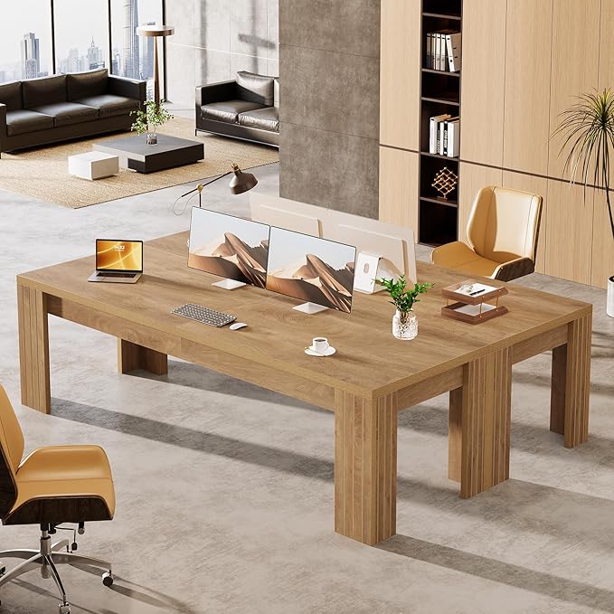 Tribesigns 78.7-Inch Extra Long Computer Desk Two Person Desk Double Gaming Table for 2 People Workstaion for Home Office Rustic Brown (Set of 2)