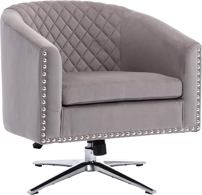 Swivel Barrel Chair Living Room Chair with Nailheads and Metal Base