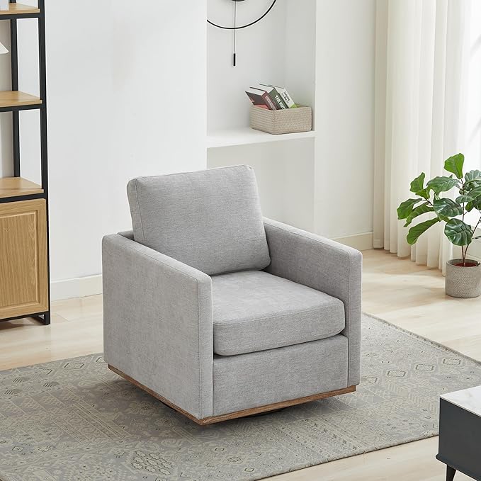 360° Swivel Upholstered Armchair 30.7 W Modern Comfort Single Sofa Chair for Living Room Bedroom Apartment Nursery Light Gray