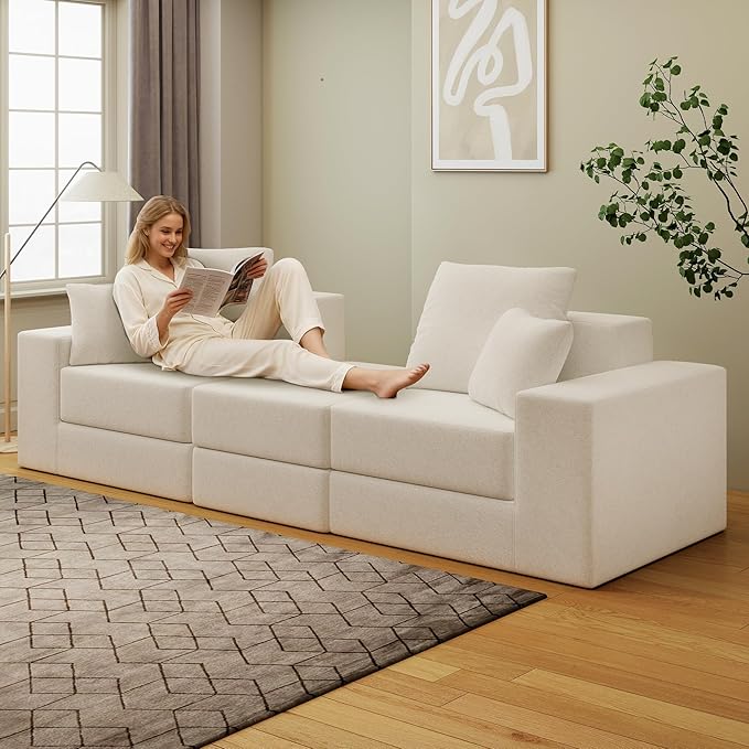 Cloud Modular Sectional Sofa Comfy Boneless Couch for Living Room Modern L-Shaped Couch with Reversible Chaise Customizable Sleeper Sofa with Non Slip No Assembly &amp Deep Seat Beige