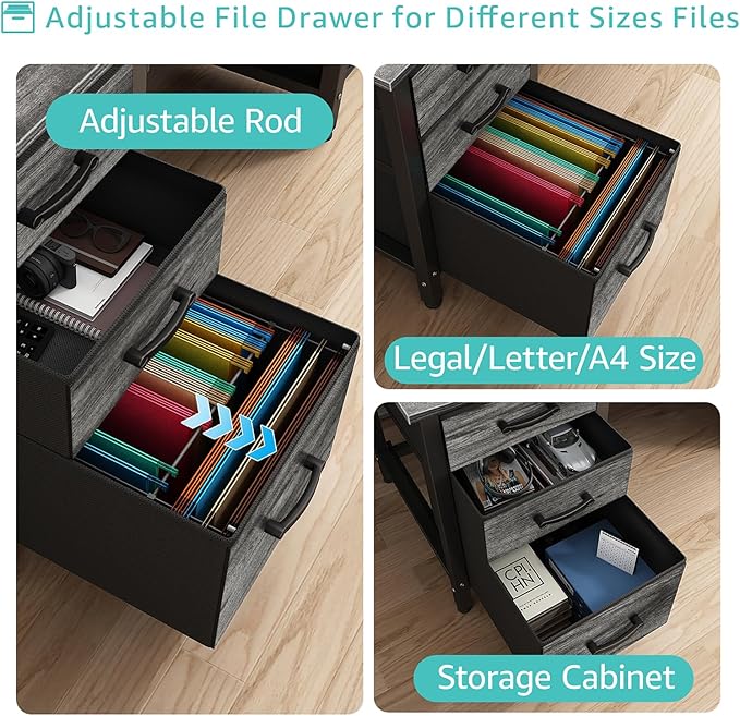 Lufeiya Computer Desk with File Drawers Cabinet 47 Inch Home Office Desks with Filing Cabinet for Small Space Gaming Study Writing Table PC Desks Gray