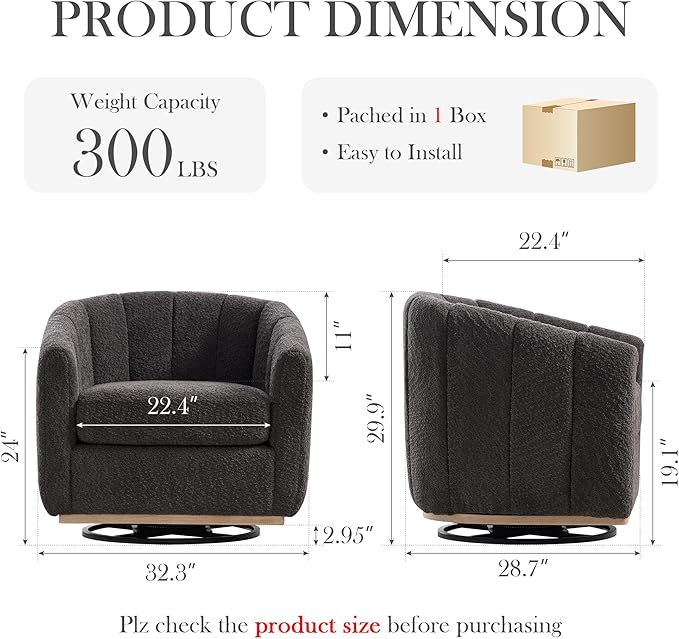 Aoiy &amp Wifon 32.33 W Swivel Barrel Accent Chair Round Living Room Swivel Chair Boucle Charcoal