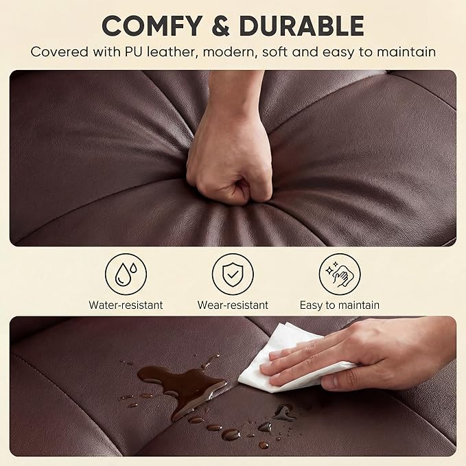 YESHOMY Modern Futon Sofa Bed Convertible Futon Couch with Adjustable Backrest Futon Loveseat Sleeper Sofa Bed with Armrest for Living Room Small SpacesPU Leather Brown