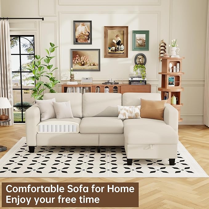 ZeeFu Sectional Sofa Couch with Storage Ottoman 78 L Shaped Modular 3 Seater Couches for Living Room Modern Linen Fabric Set for Small Space Apartment Office