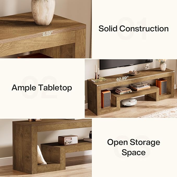 Tribesigns 63-Inch TV Stand for 55/60/65/75-Inch TVs Farmhouse Entertainment Center with Open Storage Shelves Wood Television Console for Living Room Bedroom Wood