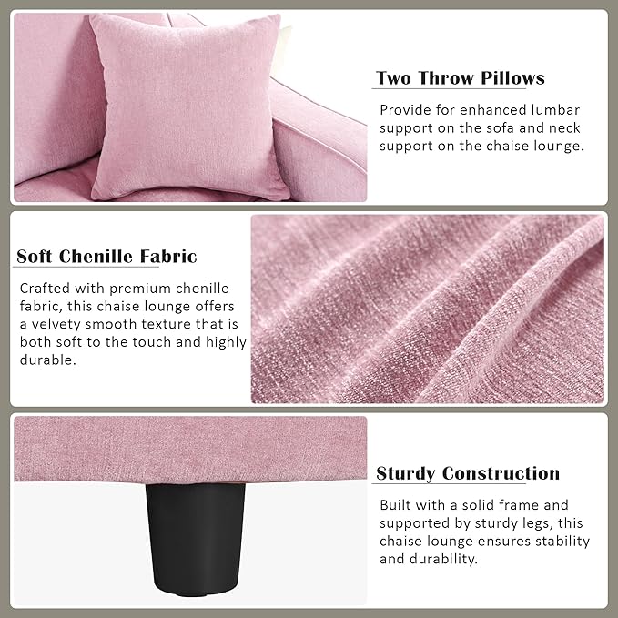 55 Oversized Chaise Lounge Chair Comfy Chenille Chaise Sofa Recliner Bed Upholstered Sleeper Couch Bed with Armrests and Detachable Pillows for Living Room Movie Room Bedroom (N719P256002P)