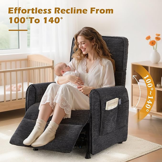 Power Recliner Chair Small Recliners for Small Spaces Electric Recliner Chairs for Adults with Memory Function Reclining Chair with Remote Pillow and Side Pockets Living Room Chenille