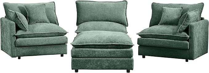 Cloud Couch Modular Sectional Sofa 102-Inch L-Shaped Chenille Fabric 3-Seater with Movable Ottoman Living Room Couch Set with Memory Foam Cushions (Mint Green L)