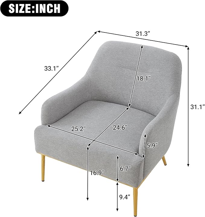 Christopher Knight Home Justin Modern Accent Chair with Metal Legs Chenille Upholstered Lounge Chair Indoor Curved Backrest Armchair Soft Cushion Seating for Living Room Reading Home Light Gray