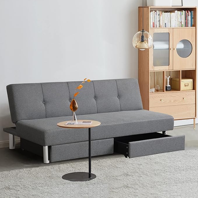 Giantex 3-Seat Convertible Sofa Bed Long Sofa Couch w/ 2 Large Drawers Ergonomic Sleeper w/ 3 Adjustable Angles Heavy Duty Sofa Bed for Living Room Bedroom Study Room &amp Office
