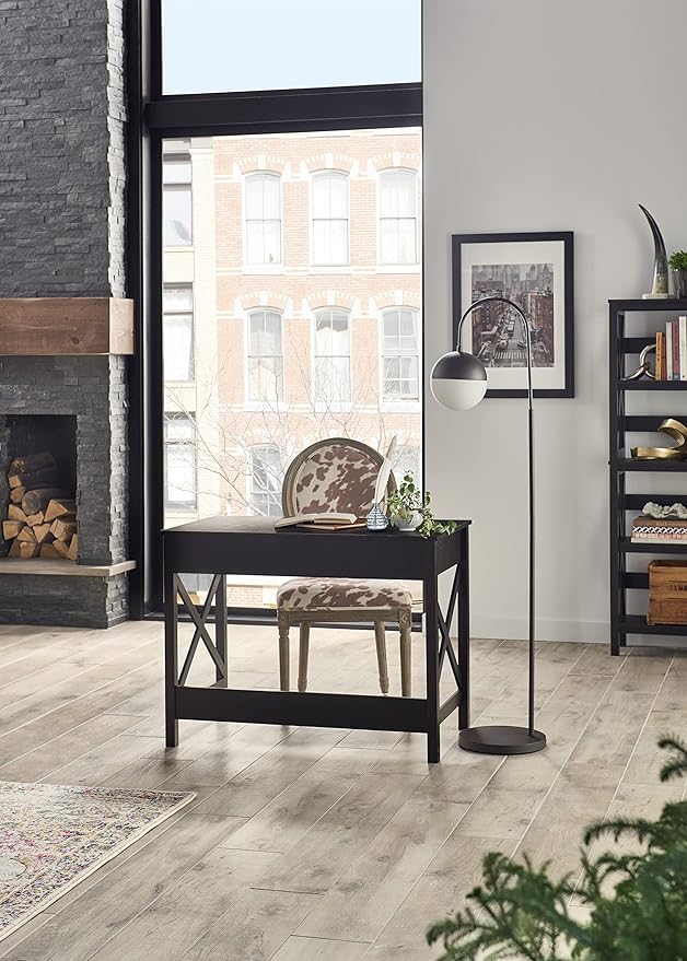 ClosetMaid 3955 X-Frame Design Writing Desk or Console Table with Drawers Black Walnut Wood