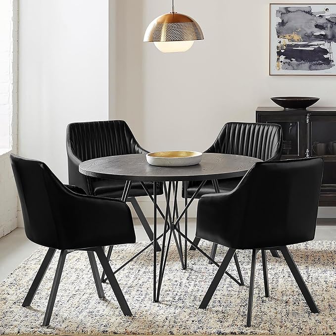 Black Channeled Sloped Arm Swivel Chair Modern Design with Comfortable Upholstered Seating Ideal for Living Room Lounge or Home Office