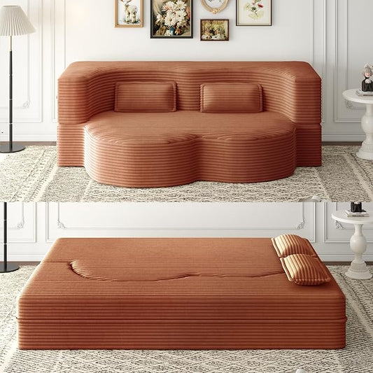 JOYBASE 78in Sofa Couch Convertible Oversized Cloud Loveseat Minimalist Sleeper Sofa Bed for Living Room Apartment Office No Assembly Required (Orange Corduroy)