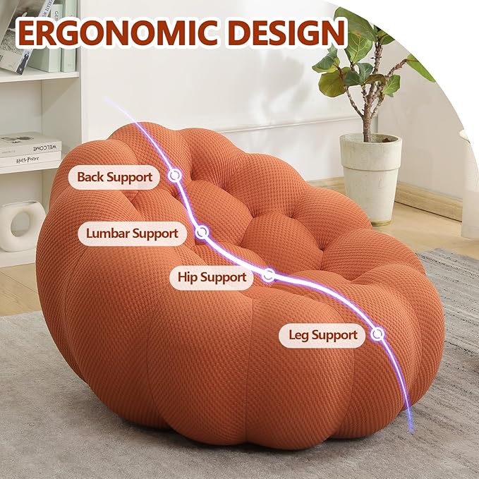 Bean Bag Grey Chair for Bedroom Small Comfy Chairs for Living Room Small Space Comfortable Corner Reading Chair for Adults/Teens No Assembly Required 350 LBS Capacity (Orange)