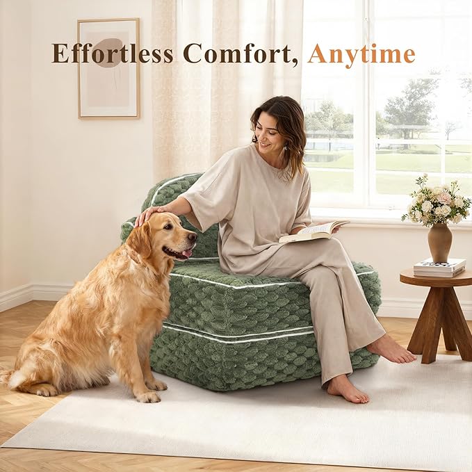 COLAMY Folding Sofa Bed 3-in-1 Convertible Sleeper Chairs with PillowBack Support Fuzzy Fabric Floor Couch Bed for Adults Boneless Couches Living Room Bedroom Apartment Green