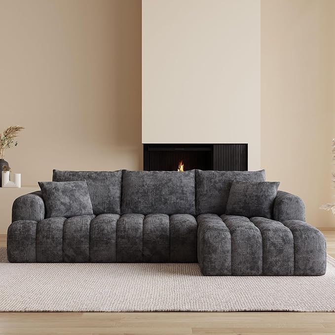 108 Cloud Sectional Couches for Living Room Boneless L-Shaped Sofa with Pillow 3 Seater Modular Sectional Sofa (Dark Grey)