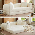Folding Convertible Sleeper Sofa Bed Corduroy Upholstered Boneless Couch with Pillows Modular Floor Sofa Compression Couch for Living Room No Assembly Required (Beige)