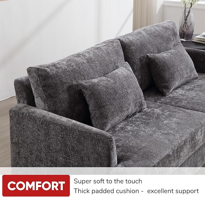 JOYBASE 70 inch Loveseat Sofa Mid-Century Modern Love Seat Couch with Wood Legs Upholstered Comfy Sofa for Living Room Apartment Office Bedroom (Grey Chenille)