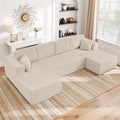 161 Oversized Cloud Boneless Sofa Couch with Chaise Modern Corduroy Modular Sectional Sofa with Deep Seat Comfy U Shaped Couch with Memory Foam for Living Room No Assembly Required (Beige)