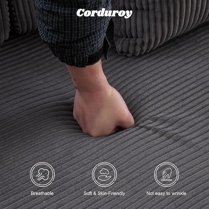 Folding Sofa Bed Modular Sectional Cloud Couch Convertible Sleeper Sofa Bed with Pillow Back Support Armrest for Living Room Bedroom Lounge No Assembly Required Corduroy (Dark Grey)