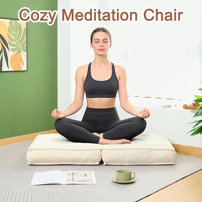 Adjustable Floor Chair with Back Support 6-Position Folding Meditation Chair Floor Sofa Chairs for Adults Comfy Accent Chairs for Reading Gaming Living Room Bedroom Beige