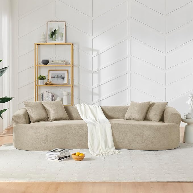 112'' Oversized Curved Modular Sectional Sofa Upholstered Chenille Boneless Couch Comfy Cloud Compression Sofa with Extra Deep &amp Wide Seat for Living Room Apartment Office Camel