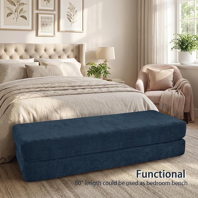 Convertible Chaise Lounge Chair Indoor Boneless Cloud Couch with 2 Pillows Sleeper Sofa for Living Room Bedroom Reading Nook- No Need Assembly (Navy Blue)