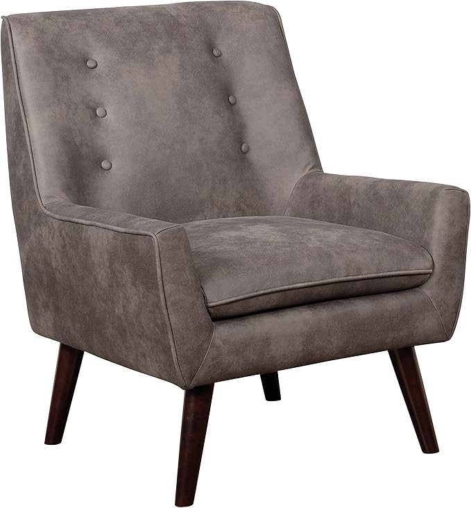 HOMES: Inside + Out Sayburke Mid-Century Modern Tufted Fabric Upholstered Accent Chair with Removable Cushion for Living Room Bedroom Dark Brown