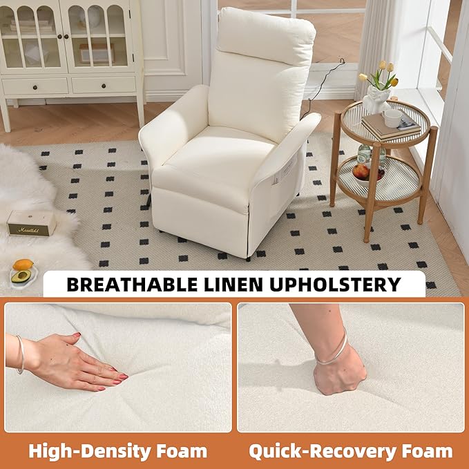 Power Recliner Chair Adjustable Electric Recliner Chairs for Adults Sleeper Sofa Bed with Remote Control &amp Side Pocket Linen Upholstered Chair for Living Room/Bedroom Easy Assembly Beige