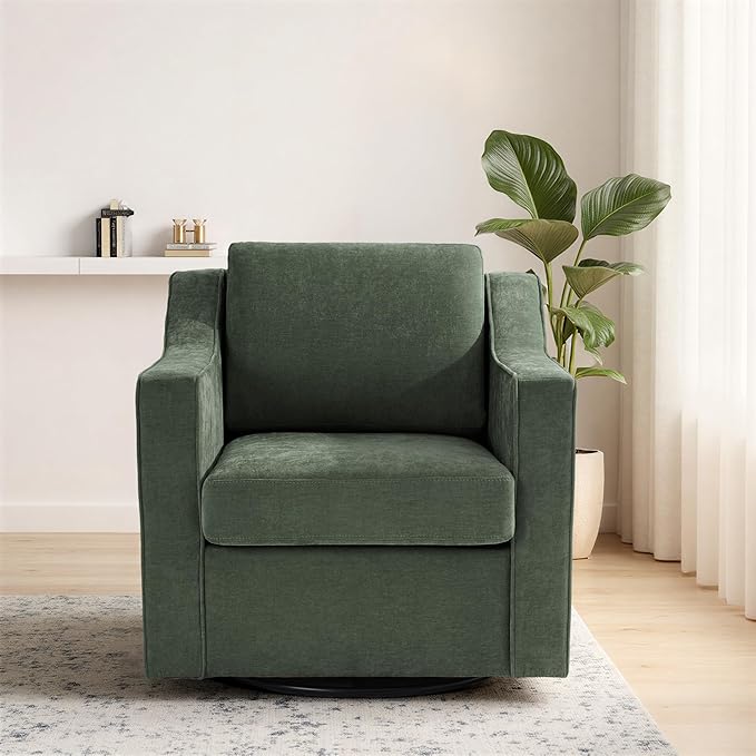 Swivel Accent Chair Modern Round Barrel Arm Chair for Living Room Bedroom Comfy Club Reading Chairs for Adults (Chenille Green Set of 2)
