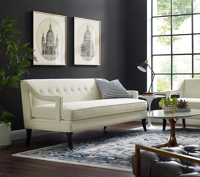 Modway Concur Mid-Century Modern Upholstered Velvet Sofa In Ivory
