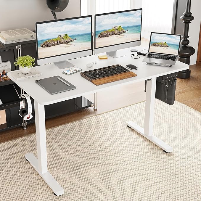 Electric Standing Desk Adjustable Height Stand up Desk Sit Stand Home Office Desk with Splice Board (White 48 x 24 inches)
