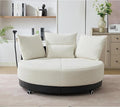 52.75'' Oversized Swivel Cuddle Chair 360° Swivel Round Sofa with Adjustable Phone Holder and 4 Pillows Beige Upholstered Round Loveseat with Rotating Pulley for Living Room Bedroom (Beige)