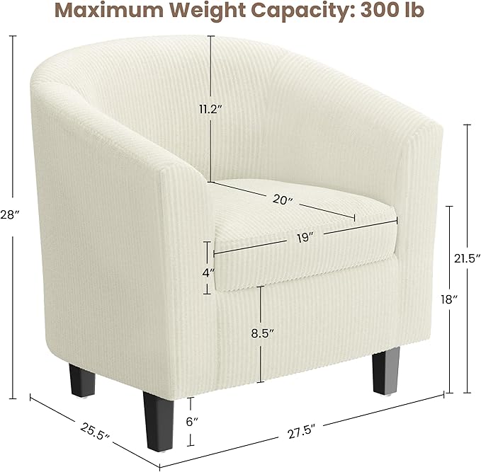 Yaheetech Corduroy Barrel Chair Upholstered Club Accent Chair Round Armchair with Soft Cushion for Living Room Bedroom Reading Waiting Room Beige