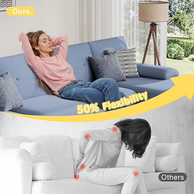 JY QAQA Sectional Couche with Soft Cushion U-Shaped Sofa with Double Chaise 4-Seat Linen Fabric Sofa Sets for Living Room Apartment Blue