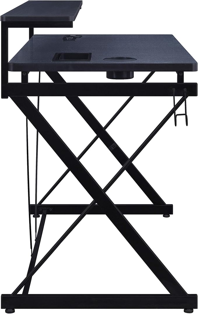 OSP Home Furnishings Emulator Battlestation Gaming Desk with RGB LED Lights Black