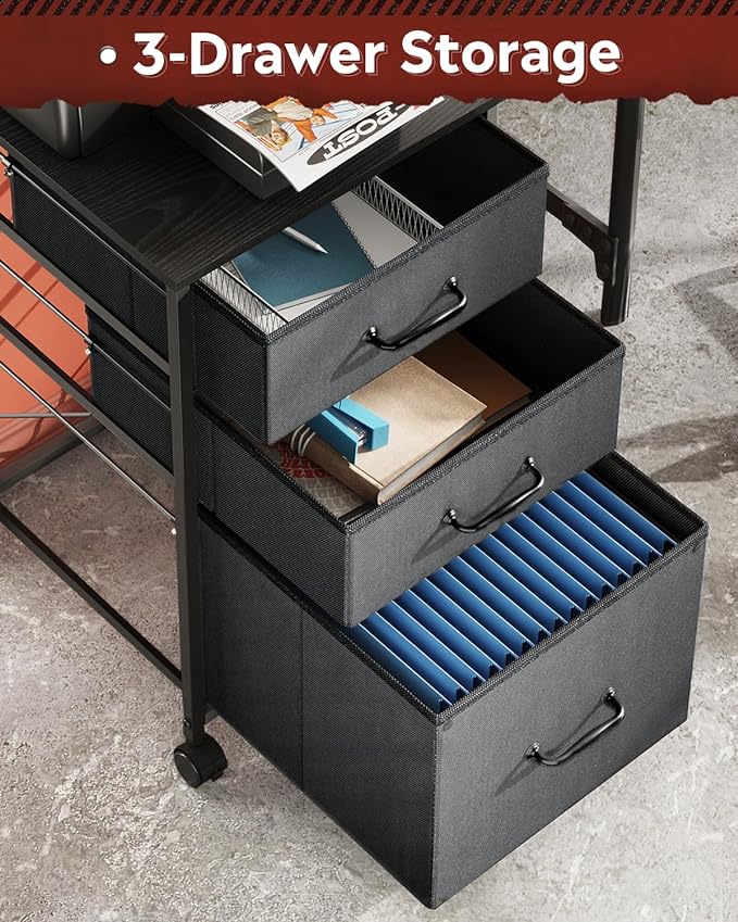 DEVAISE Mobile File Cabinet Combo: 2-Drawer &amp 3-Drawer Black Fabric Rolling Storage Set with Locking Casters Vertical Filing Cabinet for Home Office