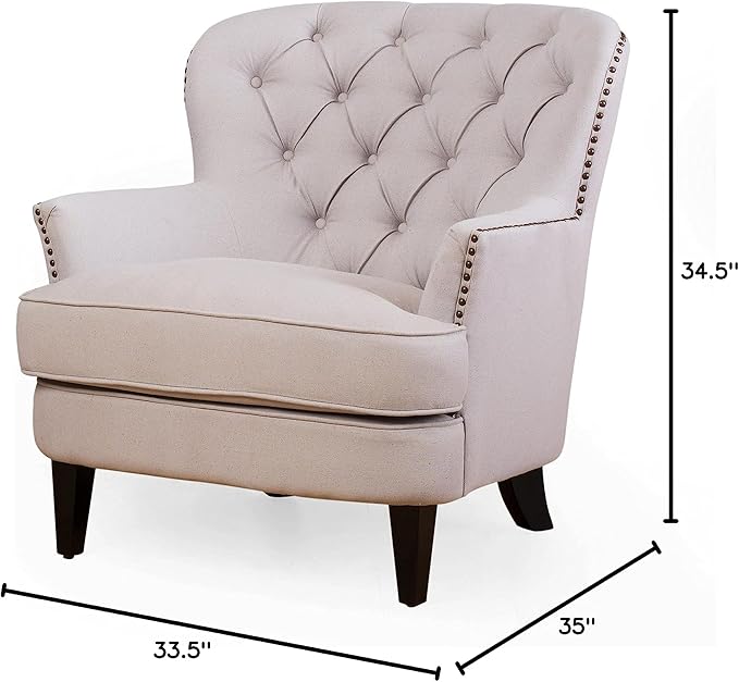 Christopher Knight Home Tafton Tufted Fabric Club Chair Natural 35D x 33.5W x 34.5H in