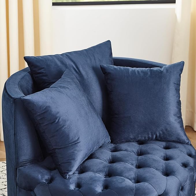 360° Swivel Accent Barrel Chair Velvet Comfy Round Chair with Button Tufted Design &amp 4 Moveable Wheels Upholstered Modern Lounge Reading Chairs for Living Room Bedroom Apartment Clubs(Blue)