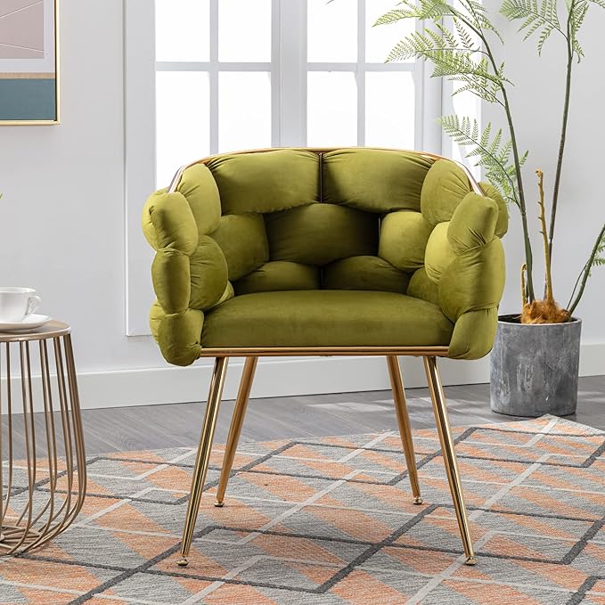 Polibi Modern Velvet Accent ChairDining Chair Single Sofa Chair Leisure Lounge Chairs with Golden Metal Frame LegsLiving Room Furniture1PCS Olive Green