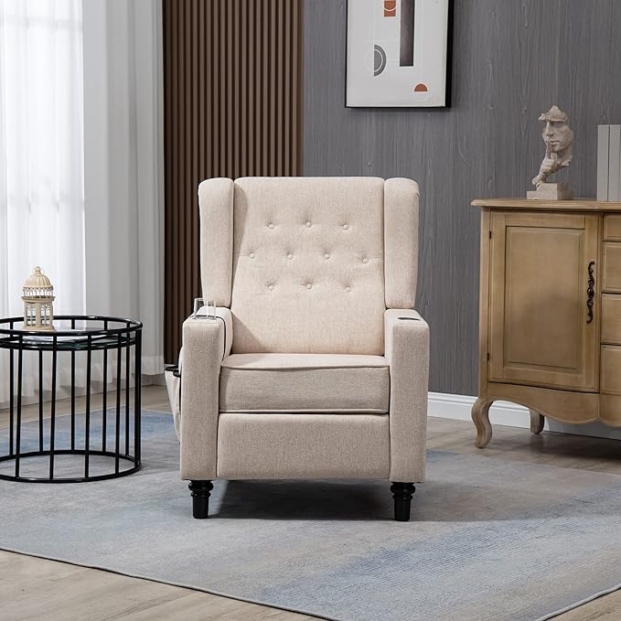 Pushing Recliner Chair Modern Button Tufted Wingback Push Back Recliner Chair Living Room Chair Fabric Pushback Manual Single Reclining Sofa Home Theater Seating for BedroomKhaki Yelkow