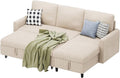 Sofa Bed Sleeper Pull Out 2 in 1 Sectional Sleeper Sofa Couches with Storage Pullout Sectional Couches for Apartment Living RoomWhite