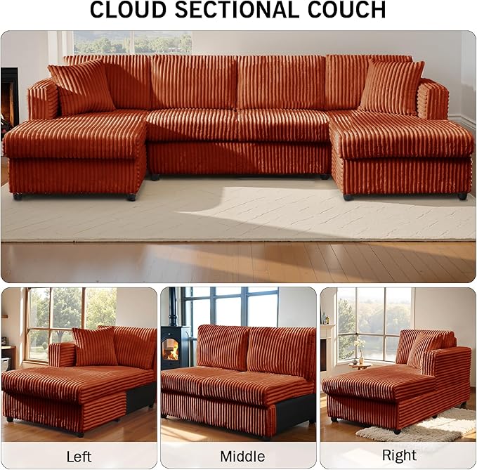 123 U-Shaped Modular sectional Sofa Two L-Shape Chaise with 2 Cloud Couch sectional with Two Pillows couches for Living Room (Darkbrown)