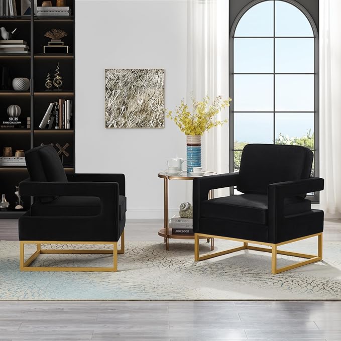 Accent Chair for Living Room Chairs Mid Century Modern Chair Lazy Chair Upholstered Lounge Arm Chair Reading Chair with with Gold Metal Base for Bedroom Apartment Office Studio Waiting Room