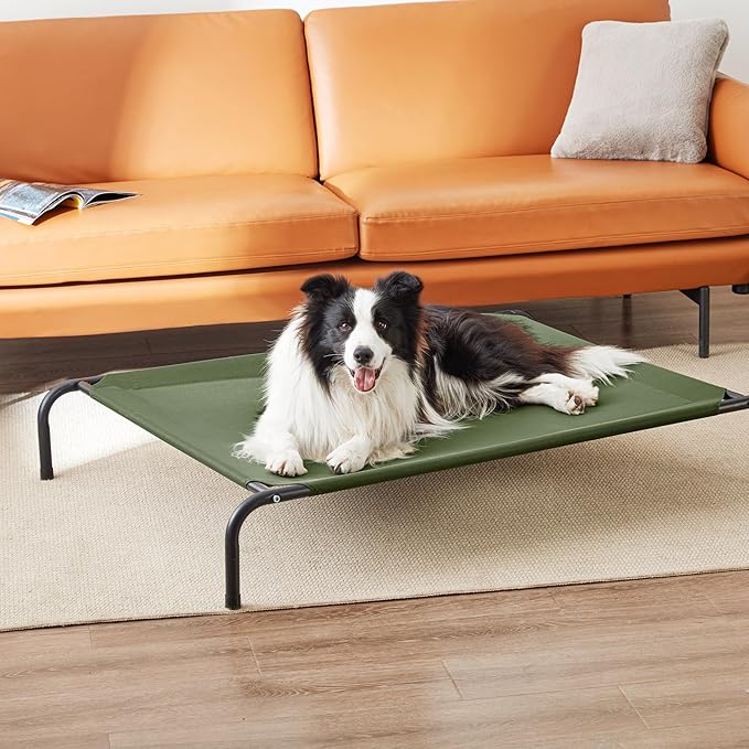 Love's cabin Elevated Cooling Dog Bed for Large Dogs Portable Indoor &amp Outdoor Raised Pet Dog Cat Cot Durable Summer Frame with Breathable Mesh Olive Green 48 inches