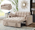 KEIKI Velvet Loveseat Convertible Sofa Bed Sleeper Chair with Adjustable Backrest Pillows &amp Storage Pockets 3 in 1 Pull-Out Couch Chaise Lounge Recliner for Living Room Balcony Bedroom Taupe