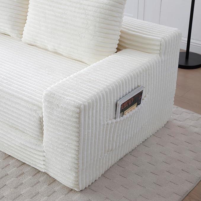 73 Convertible Sofa Bed Pull Out Loveseat Sleeper Sofa with Side Pockets 2 in 1 Folding Couch Bed Fold Out Floor Couch Lounge Sofa with 2 Pillows for Living Room Apartment (Beige)